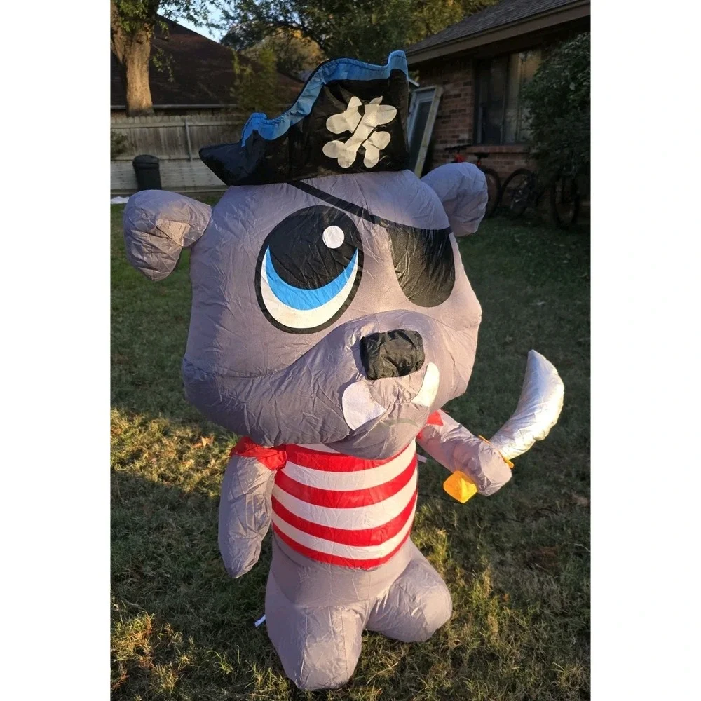 Airblown Inflatable Pirate Bulldog Yard Decoration Grey Red White Striped 4ft